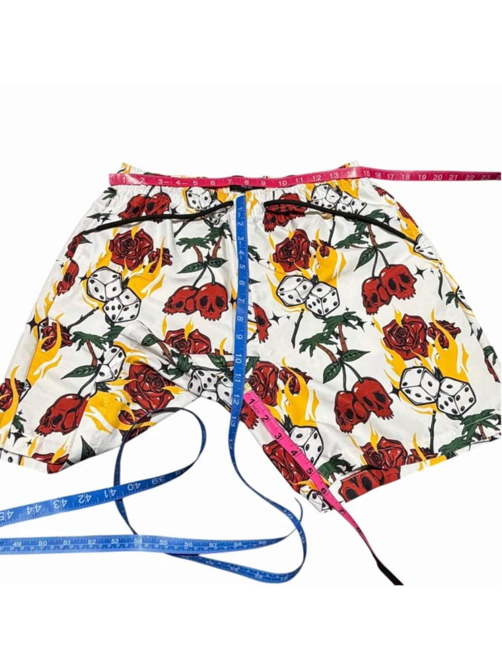 WXYZ MFG. CO Skull Flames Palm Trees Mens Swim‎ Trunks Medium Shorts Beach Dice